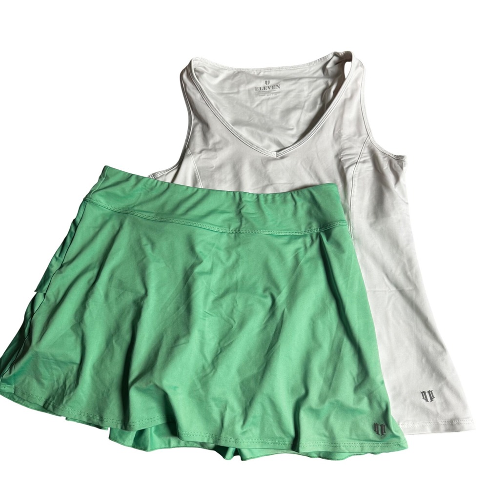 EleVen by Venus Williams Womens Tennis Set High Vibes Tank Charm Skirt Green‎ L